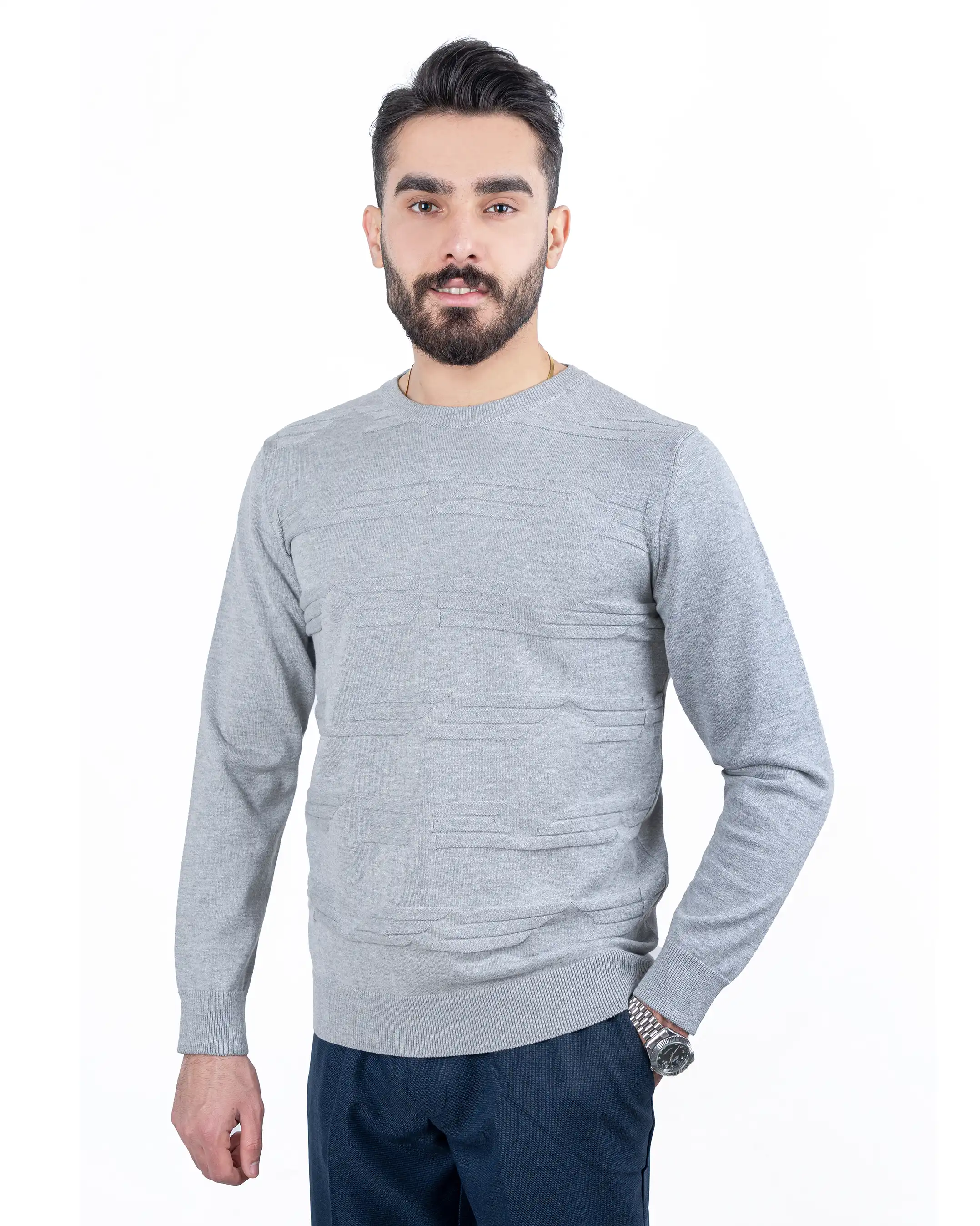 پلیور یقه گرد بافت پنلی برجسته